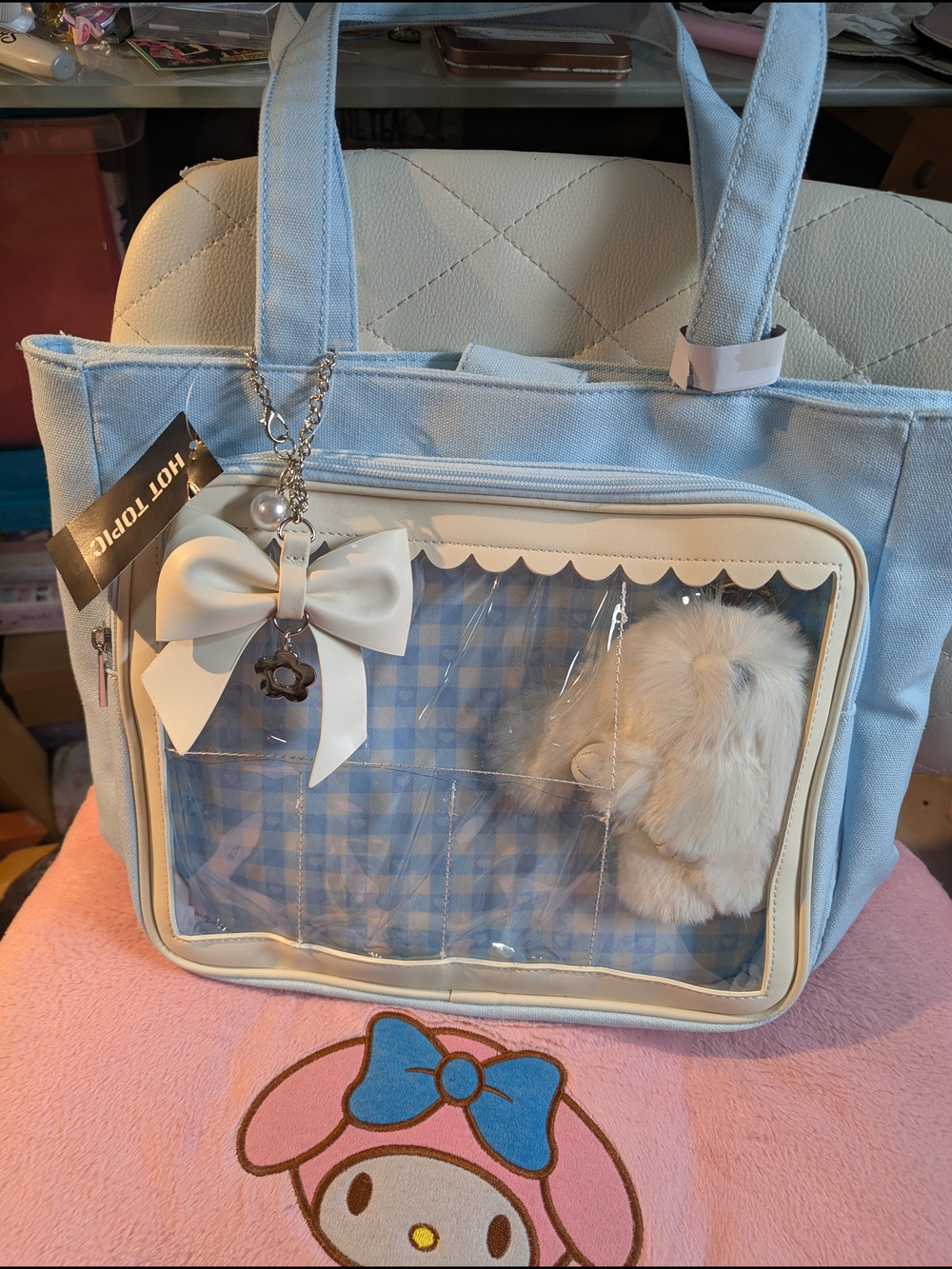 Blue And White Gingham Tote Bag Ita Bag Nwt